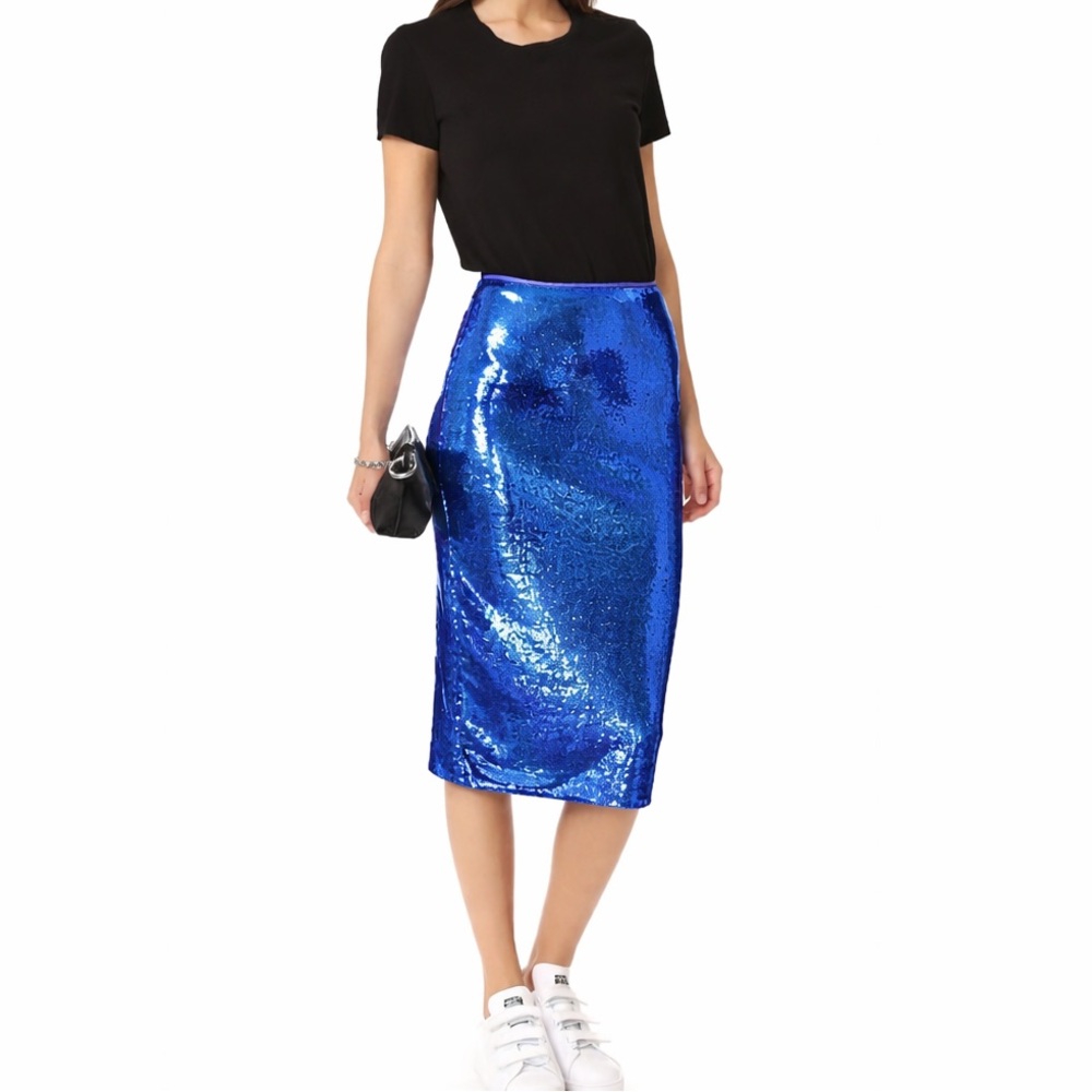Diane Von Furstenberg Blue Sequin Pencil Skirt